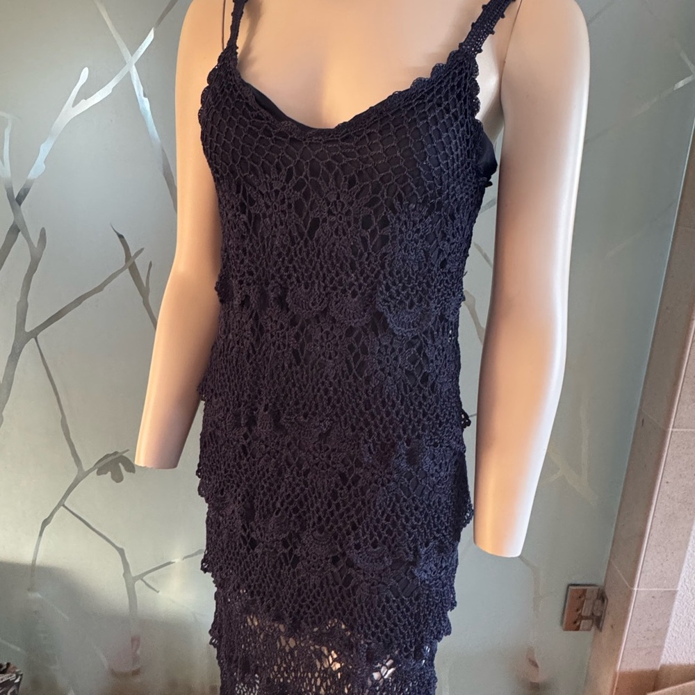 Boston Proper Dark Blue Crochet Dress